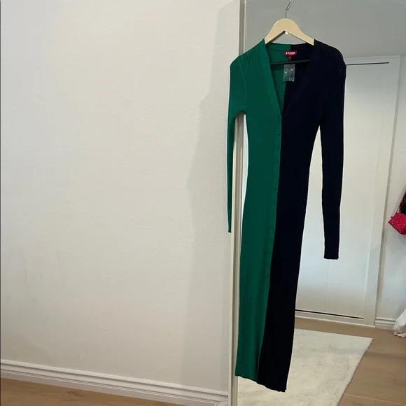 Staud Shoko Green and Navy Long Sleeve Dress - Picture 4 of 7